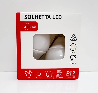 2-PACK - Ikea SOLHETTA LED Bulb E12 450 Lumen 2700 K, Globe Opal 2.8 W - NEW - Image 1 of 2