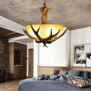 Retro Antler Chandelier Bedroom American Country Living Room Antler Pendant Lamp - Picture 1 of 18