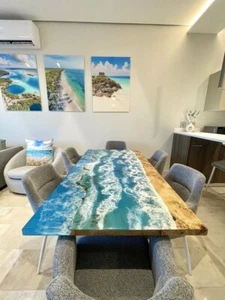 Epoxy Coffee Table Top, Ocean Wave Epoxy Office Conference Table Top Decor - Picture 1 of 9