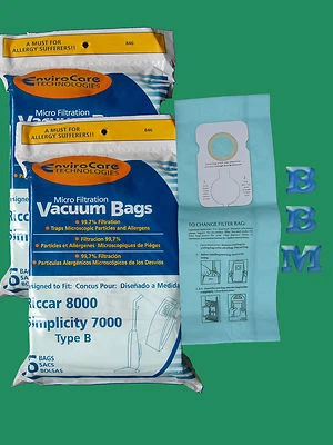 ENVIROCARE 12 Type B Upright Vacuum Cleaner Bags Fit Riccar 7000 8000 Simplicity 7 Series