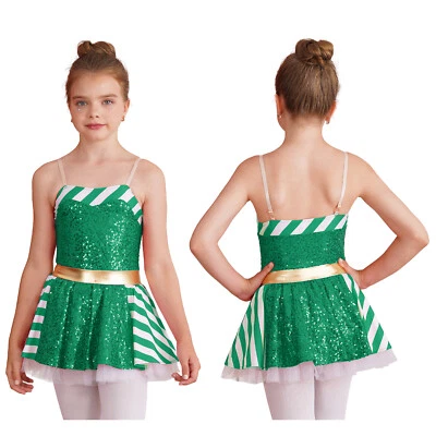 Kid Girls Dresses Sparkle Christmas Costume Sequin Fancy Dress Dancing Skirt - Image 1 of 4