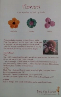 Pick Up Sticks Felted Flowers 3 designs brooches accessories  8.5"x5.5" brochure - Image 1 of 3