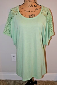 Jeans 24/7 mintgrün Tunika Top mit Spitzeneinsätzen an den Ärmeln - 2X - Bild 1 von 2