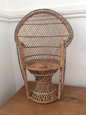 VINTAGE WICKER PEACOCK DOLLS CHAIR.