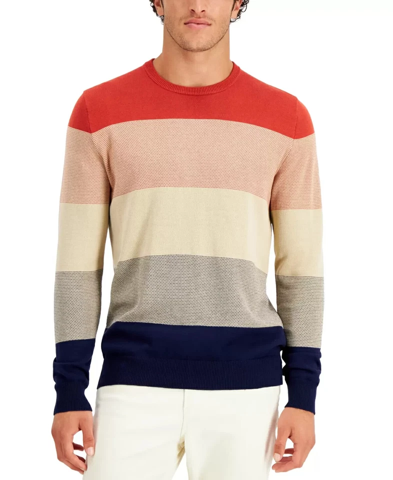 Club Room Men's Lightweight Cotton Pullover Sweater, Multicolor Stripe, Large L - Image 1 of 1