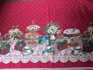 Kessler Concord Christmas Pastries Red Lace Border Cotton Tablecloth DIY 88 X 56 - Picture 1 of 3