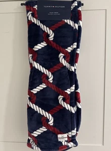 NAUTICAL ROPES Tommy Hilfiger 50x70” Throw Blanket Red White Blue Thick Plush - Picture 1 of 5