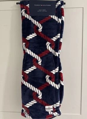 NAUTICAL ROPES Tommy Hilfiger 50x70” Throw Blanket Red White Blue Thick Plush - Image 1 of 4