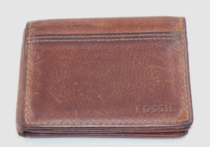 Fossil Men Brown Leather Trifold Wallet Pocket Card Slot Distressed Cowhide - Picture 1 of 8