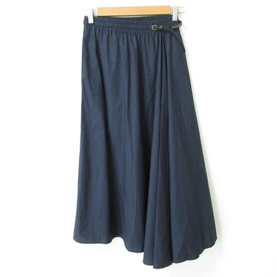 JEANPAULKNOTT Belted Side Flare Asymmetrical Easy Long Skirt 00 Navy Women USED - Image 1 of 4