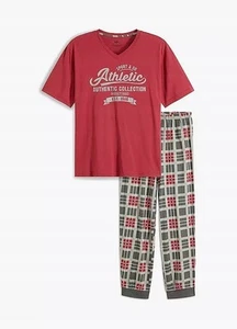 Pyjama Gr. 52/54 Rot Grau Herrenpyjama Nachtwäsche Shirt + Hose Neu - Bild 1 von 1