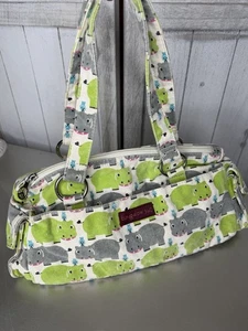 Bungalow 360 Gray Green Hippos Top Handle Canvas Cotton Handbag Bag - Picture 1 of 9