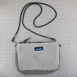 KAVU Womens So Snuggy Fleece Sherpa Cream Fuzzy Tan Corduroy Crossbody Bag Purse - Picture 1 of 6