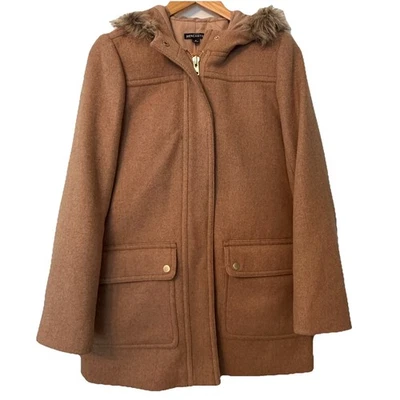 Abrigo Parka J Crew Mercantile Vail Lana Camel Tostado Imitación Piel Con Capucha Cremallera Completa Talla 6 Foto 1 de 4