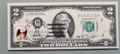 1976 Two Dollar Federal Reserve Note $2 with Stamp - First Day of Issue #96394 - Image 1 of 2