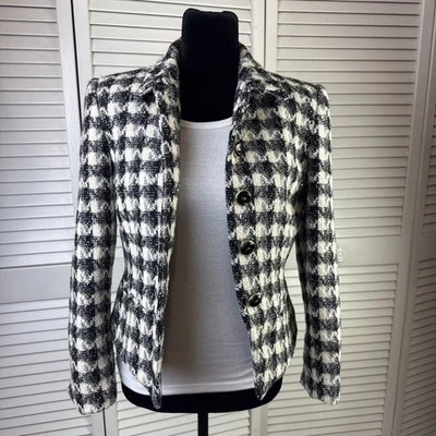 Chaqueta Blazer corta Lord & Taylor para mujer negra blanca a cuadros mezcla de lana talla 2 de colección Foto 1 de 4