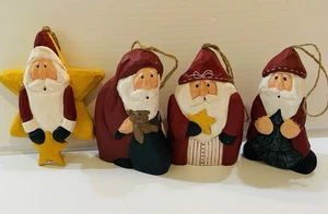 Handbemalter Holz Weihnachtsmann Ornament 4er Set Weihnachtsbaum Teddybär Stern Volkskunst - Bild 1 von 18