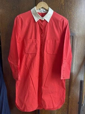 CARVEN Red Cotton Poplin Collared Shirt dress Pockets Size 40 - Image 1 of 4