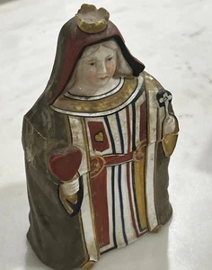 Antique Queen of Hearts Playing Card Deck Holder Case Bisque Germany REPAIR READ - Picture 1 of 24