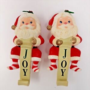 Lot of 2 Vintage Stocking Holder Russ Berrie Santa Claus JOY Christmas Hanger 
