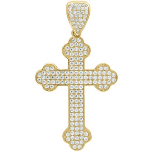 10kt Yellow Gold Mens Cubic-Zirconia Cross Religious Charm Pendant - Picture 1 of 1