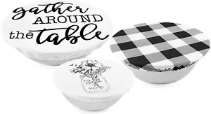 Reusable Fabric Bowl Covers Set of 3, Rustic Farmhouse Themed Black & White