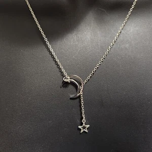 Brand New Half Moon & Star - Lariat Necklace Stainless Steel. Adjustable  - Bild 1 von 2
