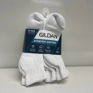 Gildan Men's Stretch Cotton Ankle White Socks Shoe Size 6-12 12 pairs - Picture 1 of 6