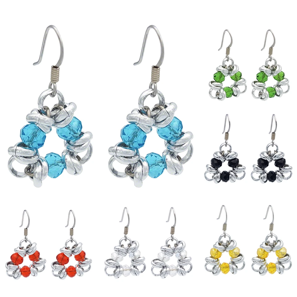 Orecchini da donna pendenti bigiotteria acciaio alluminio cristalli fatti a mano - Immagine 1 di 2