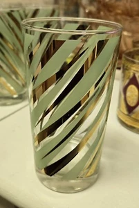 Set 5 Vintage GRÜN GOLD Midcentury gestreift 12 oz Tumbler Bar Gläser - Bild 1 von 2