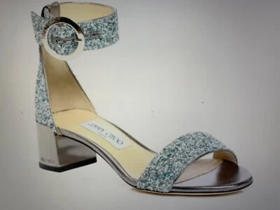 SANDALIAS JIMMY CHOO JAIMIE 40 DENIM MEZCLA BRILLO CORREA AL TOBILLO TALLA 35  Foto 1 de 4