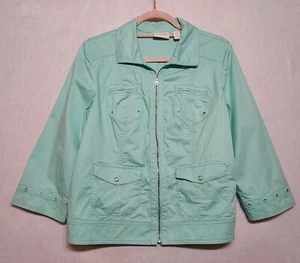 Chico’s Jacke US Gr. M Full Zip neuwertig grün leichtes Shacket Cottagecore Taschen - Bild 1 von 14