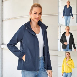 Womens Waterproof Hooded Raincoat Zip Outdoor Jacket Outwear Tops Coat + Bag UK - Picture 1 of 41