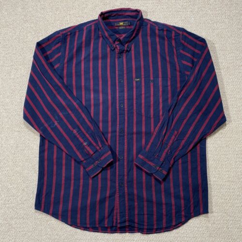 Lee Jeans Shirt Mens Large Relaxed Fit Blue Red Stripe Thick Cotton Button Up
