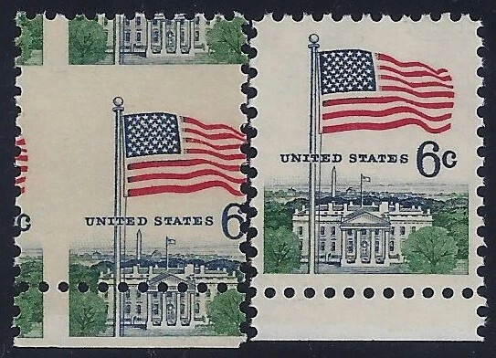 1338 - Huge 2-Way Margin Misperf Error / EFO "Flag and White House" Mint NH Read - Image 1 of 1