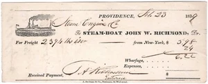 Bill of lading for the Steamship Engine Co., Providence, 1839 - Foto 1 di 2