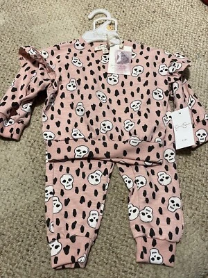 NUEVO CON ETIQUETAS Jessica Simpson 12 MESES ROSA CALAVERA 2 PIEZAS CONJUNTO BEBÉ Foto 1 de 4
