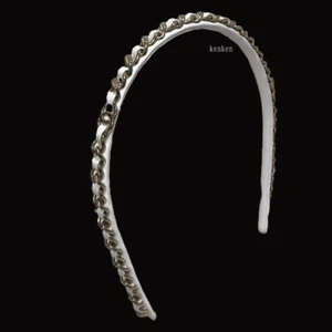 CHANEL Headband Hair band clip pin Barrette AUTH Coco CC Gold White Leather LOGO - Picture 1 of 20