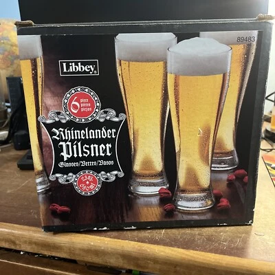 NUEVO EN CAJA, "JUEGO DE 6 VASOS LIBBEY RHINELANDER PILSNER", 23 OZ cada Bar Man Cave Foto 1 de 3