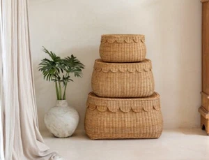 NEW Zaara's Market Scallop Rattan Storage Baskets (Set of 3) - Picture 1 of 6