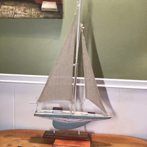 Monroe Lane, Coastal Wood , Sail Boat Sculpture, 14”L., 2”W., 22” H. - Picture 1 of 12