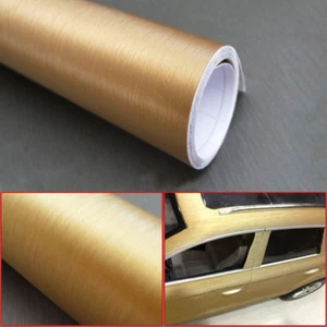12"x 60" Golden Brushed Aluminum Vinyl Wrap Sticker Decal Sheet Bubble Free - Picture 1 of 1