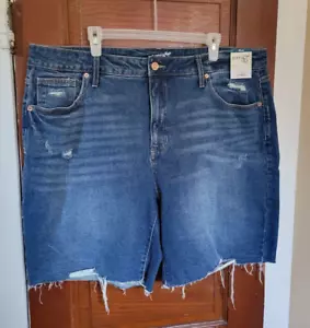 Bermudas de mezclilla de tiro alto dobladillo azul 22W Terra & Sky para mujer nuevas con etiquetas - Imagen 1 de 4