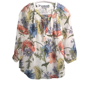 Daniel Rainn Floral Print Blouse Tassel Tie Neck 3/4 Sleeve Top Size S - Picture 1 of 11