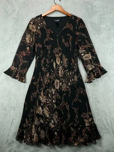 EVA BLUE Dress Womens 8 Dresses Black Floral Beaded Dress Chiffon Ruffle Flounce - Picture 1 of 11