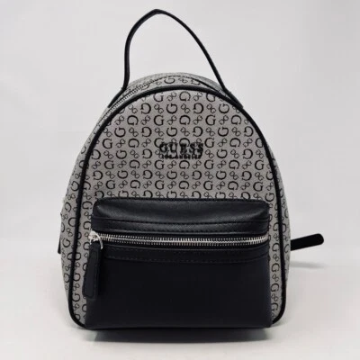 Bolso Mochila Guess Unisex Negro Gris Imitación Cuero Firma Forro Estampado G Y2K Foto 1 de 4