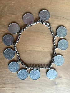 Armband vintage 12 x 10 Cent Stück Niederlande Wilhelmina +Juliana 1948 bis 1960 - Bild 1 von 5
