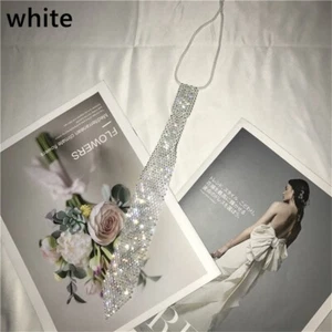 Women Adjustable Crystal Rhinestone Ties Necktie Necklace Shirt Ties Accessories - Picture 1 of 9