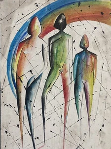 🔥 Vintage Old Mid Century Modern Cubist Surrealist Abstract Oil Painting, 1960s - Picture 1 of 24