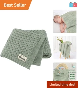 Cozy Knitted Baby Blanket - Soft Sage Green Swaddle for Crib & Stroller, 40x30" - Picture 1 of 8